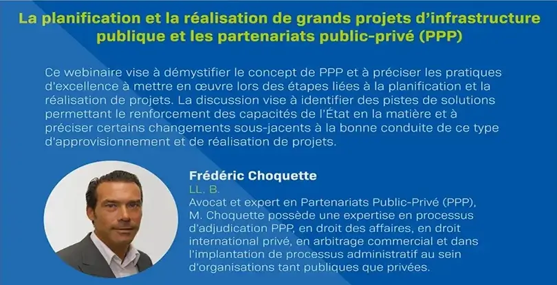 La planification et la réalisation de grands projets d’infrastructure publique et les partenariats public-privé (PPP)